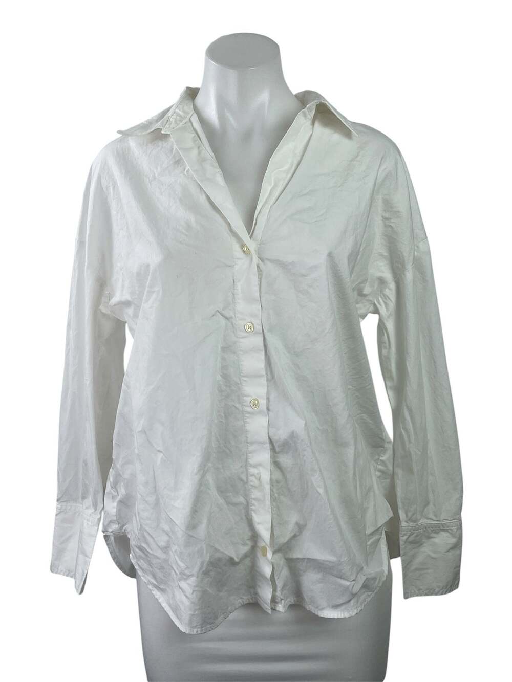 Zara Women's White Long Sleeve Cotton Career Button Down Shirt Top Size XS